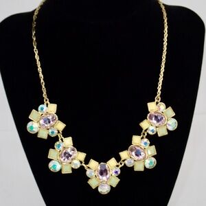 Monet Lavender Rhinestones Aurora Borealis Gold Tone Chain Link Necklace NEW 19"